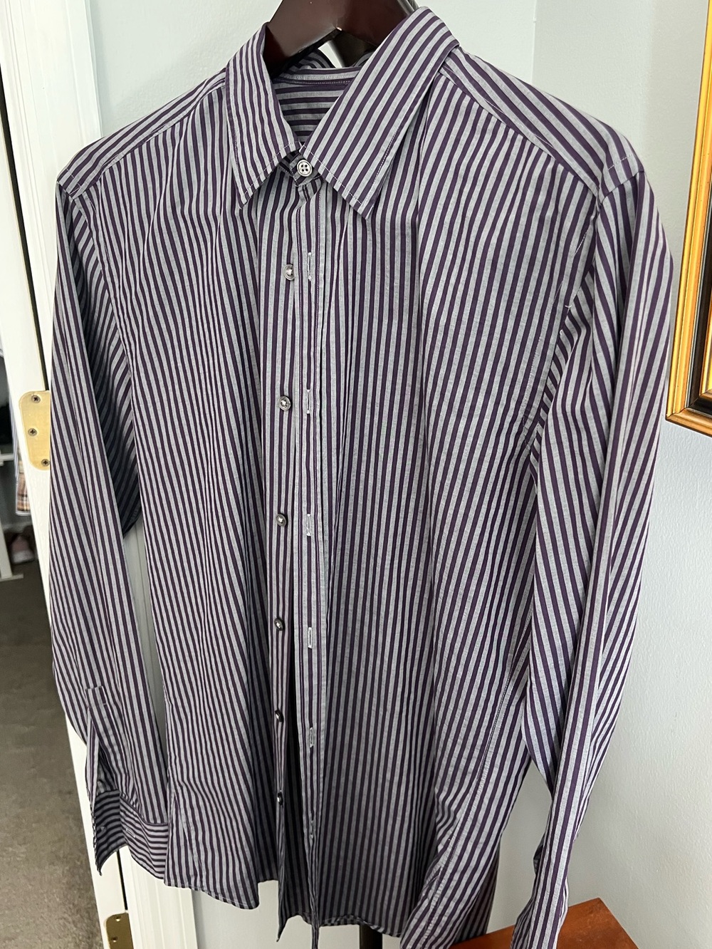 Hugo Boss Purple and Gray Striped Dress Shirt. Absolutely gorgeous